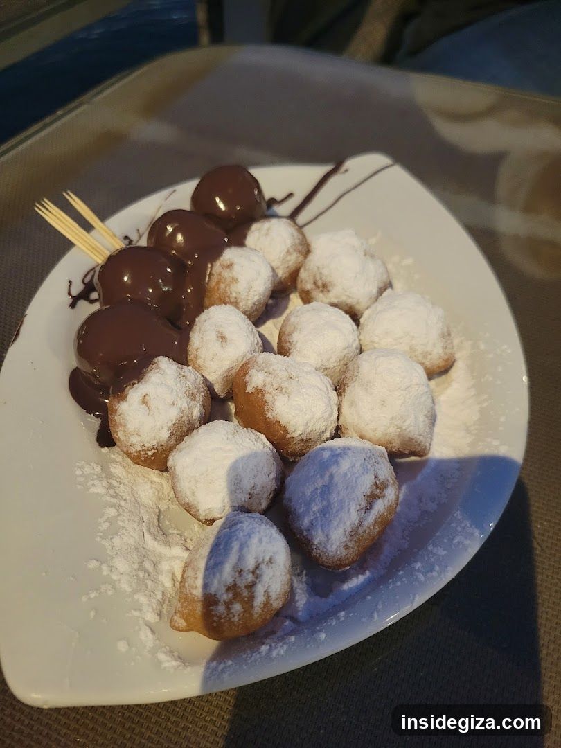 Doughnuts with Powdered Sugar and Chocolate