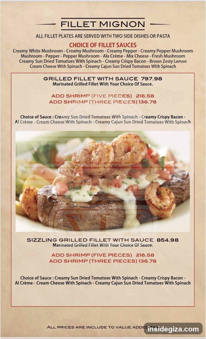 Fillet Mignon Menu