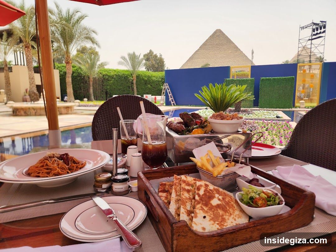 Luxury Outdoor Dining with Pyramid View