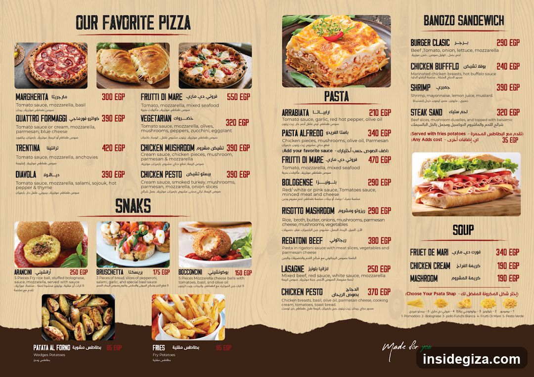 Pizza and Sandwich Menu