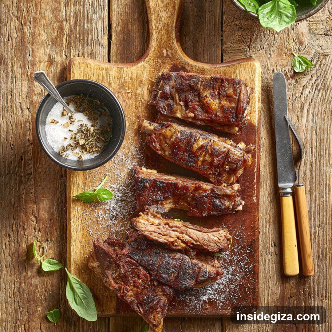Grilled Ribs on Wooden Board
