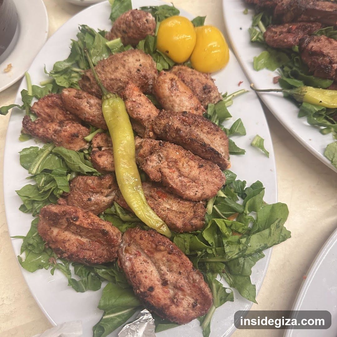 Grilled Meat with Peppers and Greens