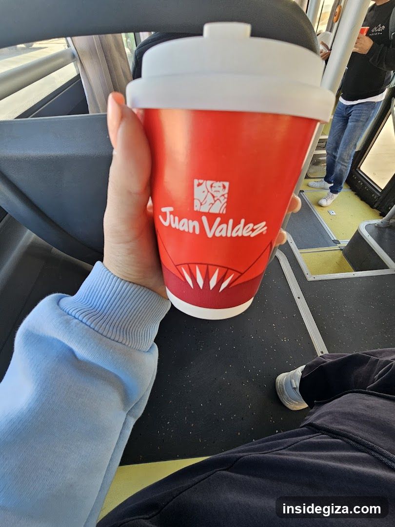 Juan Valdez Coffee Cup on Bus