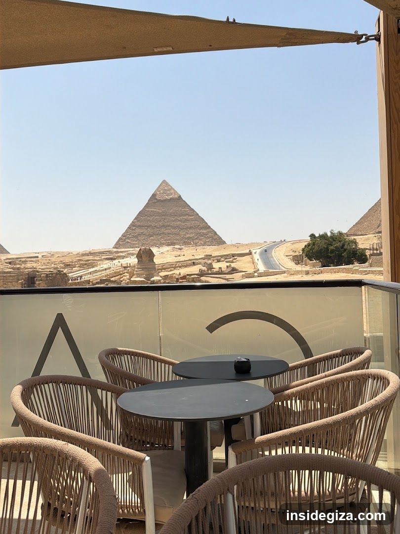 View of the Pyramids from a balcony