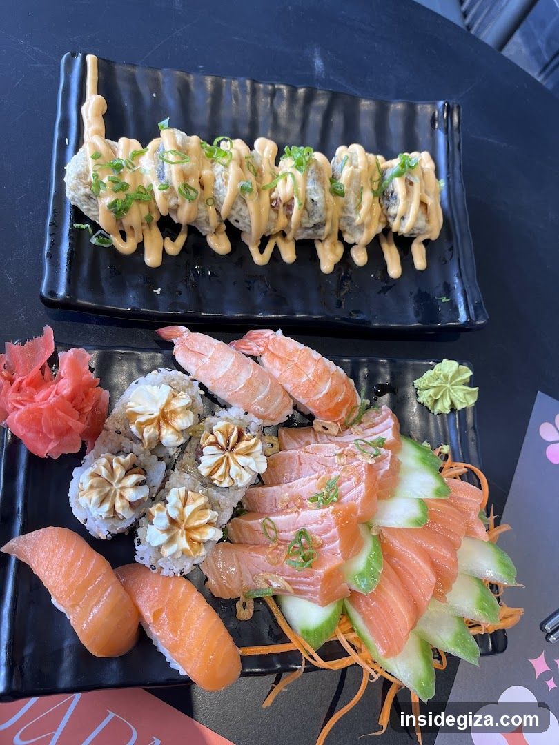 Sushi Platter with Salmon Sashimi and Rolls