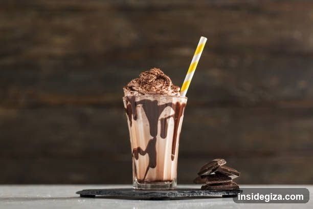 Chocolate Milkshake with Strawberries and Chocolate Shavings