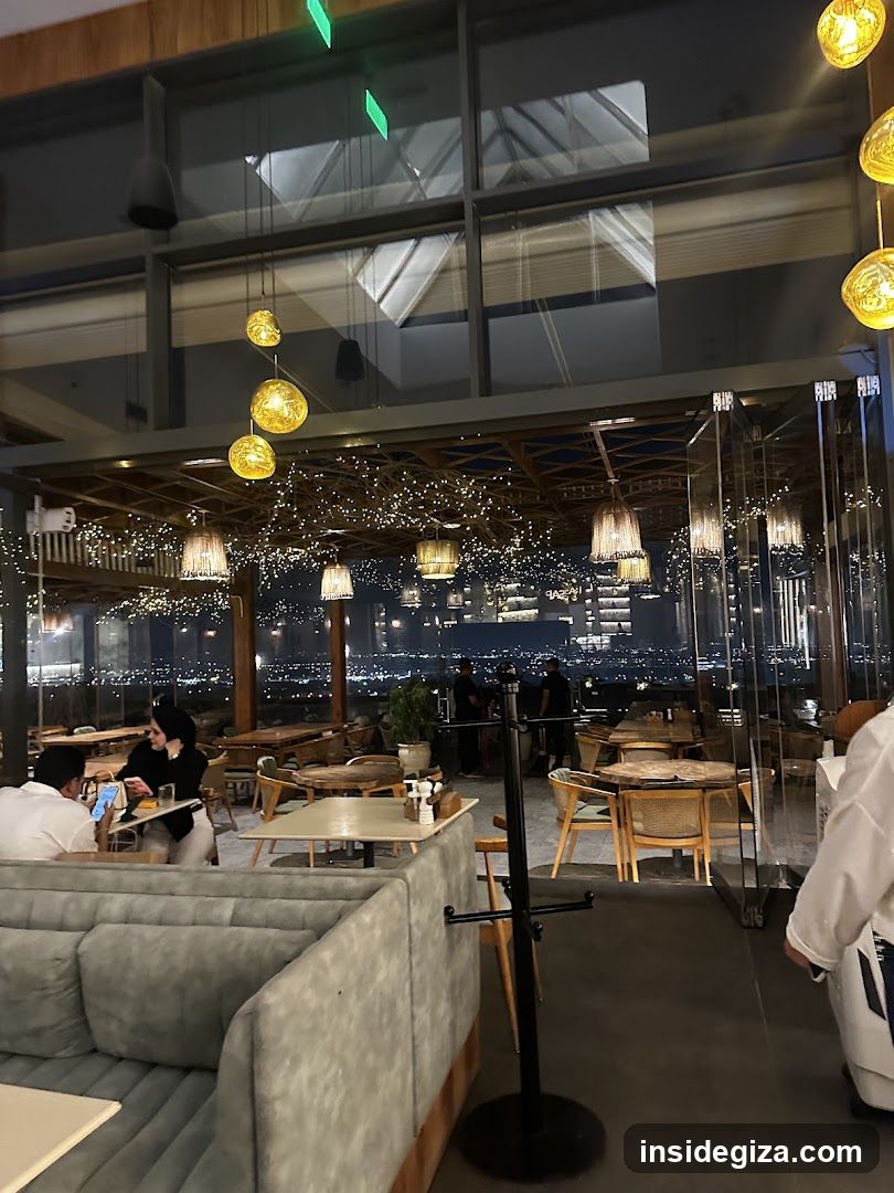 Rooftop Restaurant Interior at Night