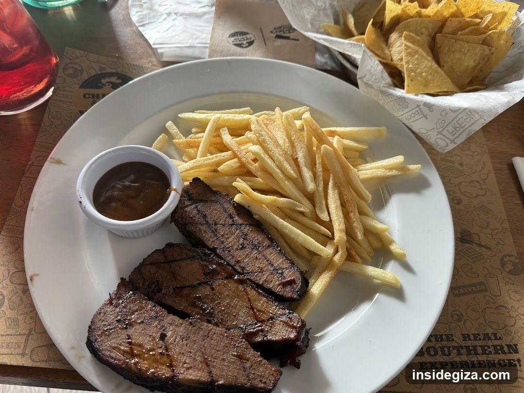Grilled Steak with Fries and Chips