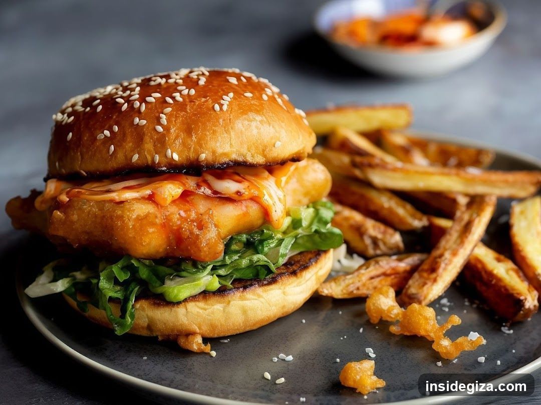 Korean Fried Chicken Burger with Fries