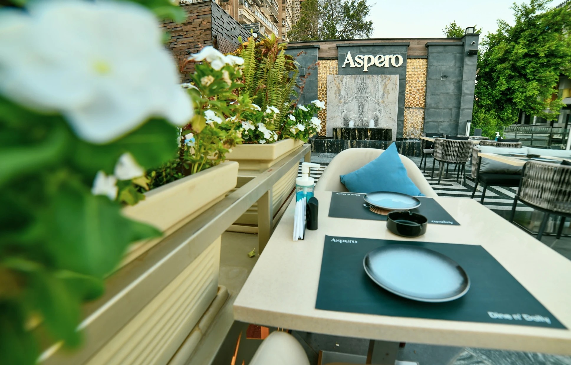 Rooftop terrace dining at Aspero Restaurant overlooking the Nile in Giza