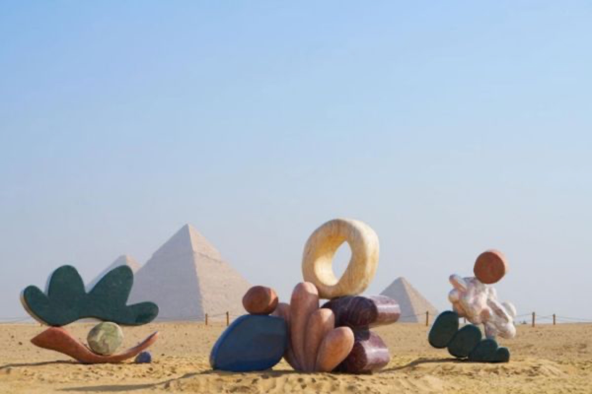 Contemporary sculpture from Forever Is Now on the Giza Plateau