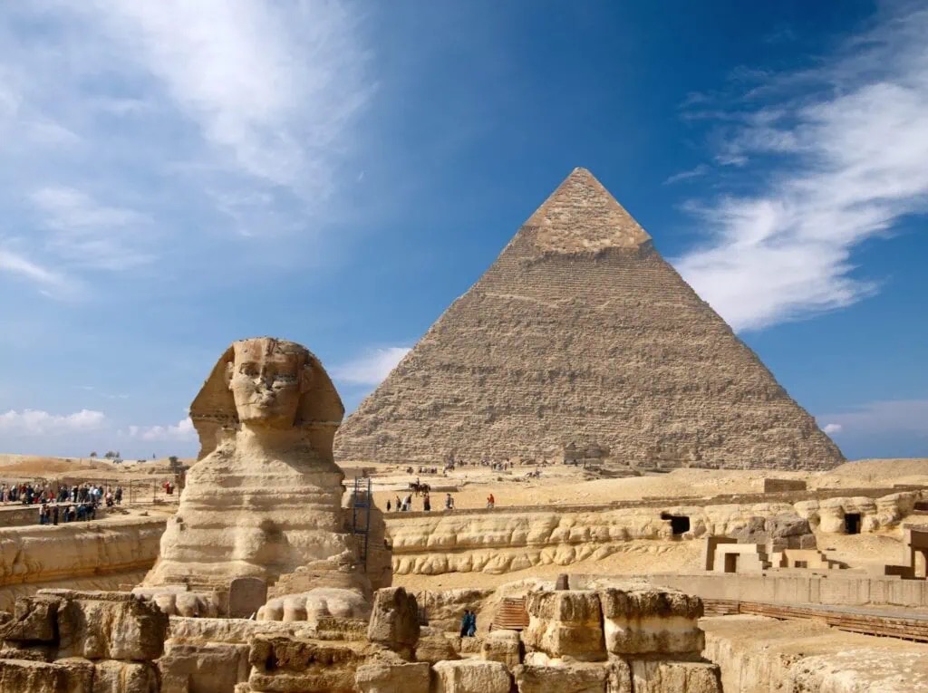 The Great Sphinx with the Pyramid of Khafre behind it