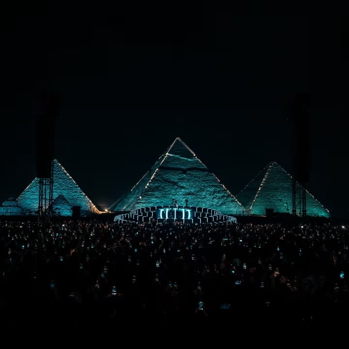 The Great Pyramid of Giza at dusk, the contested venue for the Starlight Festival 2026